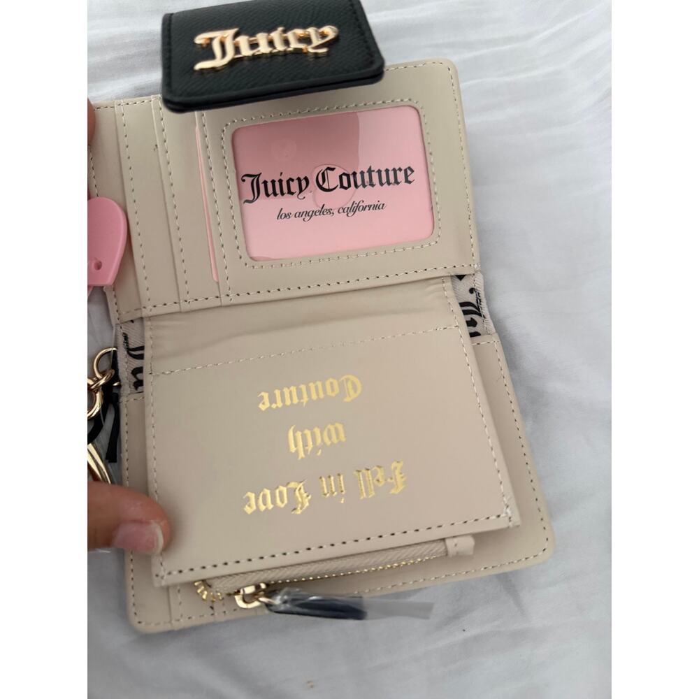 NWT Juicy Couture Gothic Monogram Multi Patch Bifold Wallet Keychain Heart Clip - Picture 4 of 7